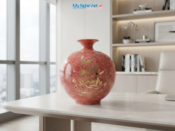 Bình Hút Tài Lộc Chữ Tài Lộc Men Vân Đá