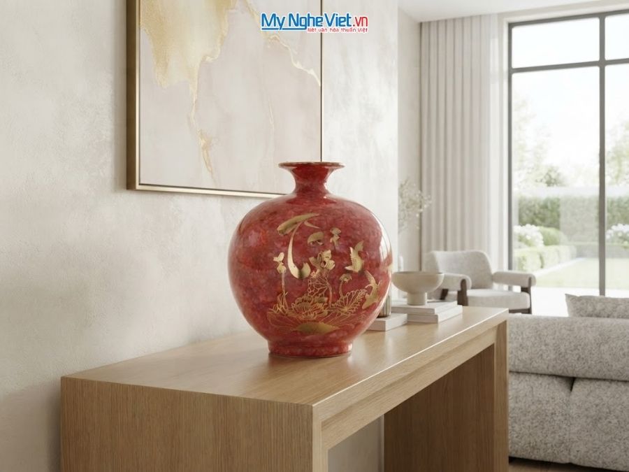 Bình Hút Tài Lộc Chữ Tài Lộc Men Vân Đá