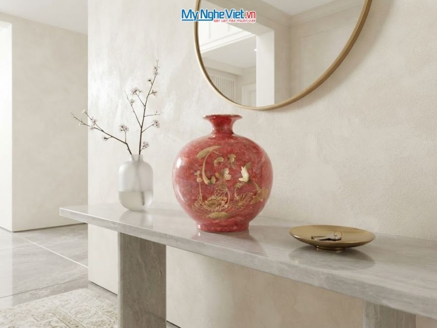 Bình Hút Tài Lộc Chữ Tài Lộc Men Vân Đá