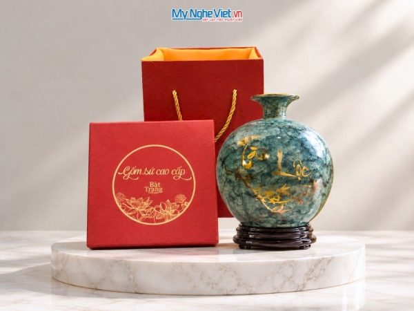 Bình Hút Tài Lộc Chữ Tài Lộc Men Vân Đá Xám