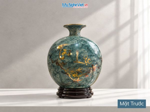 Bình Hút Tài Lộc Chữ Tài Lộc Men Vân Đá Xám
