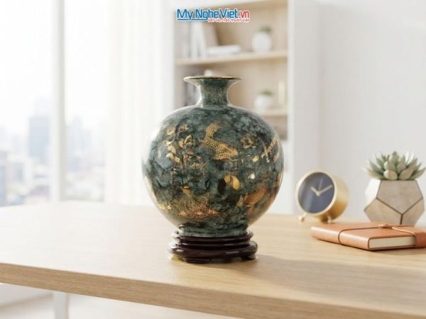 Bình Hút Tài Lộc Chữ Tài Lộc Men Vân Đá Xám