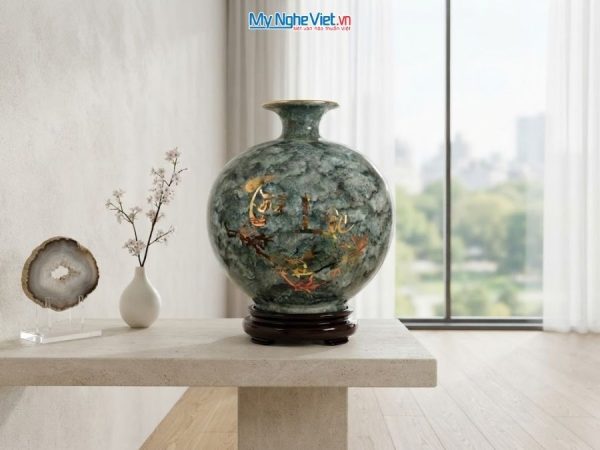 Bình Hút Tài Lộc Chữ Tài Lộc Men Vân Đá Xám