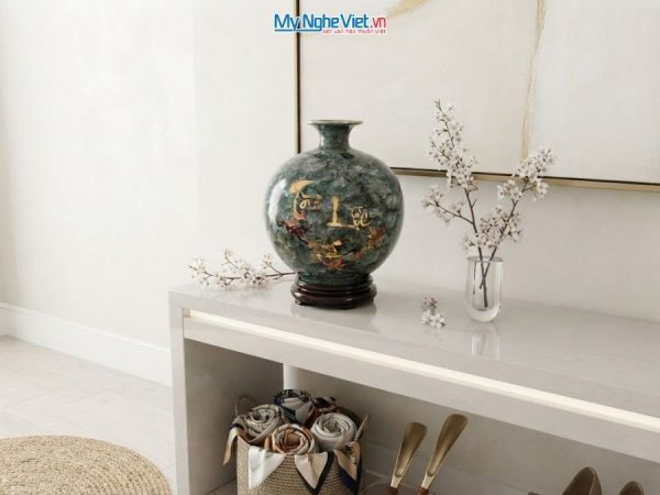 Bình Hút Tài Lộc Chữ Tài Lộc Men Vân Đá Xám