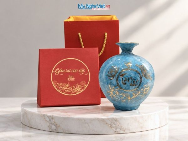 Bình Hút Tài Lộc Chữ Tài Lộc Men Vân Đá Xanh