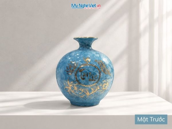 Bình Hút Tài Lộc Chữ Tài Lộc Men Vân Đá Xanh