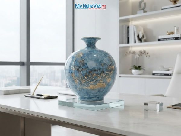 Bình Hút Tài Lộc Chữ Tài Lộc Men Vân Đá Xanh