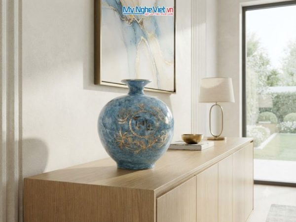 Bình Hút Tài Lộc Chữ Tài Lộc Men Vân Đá Xanh