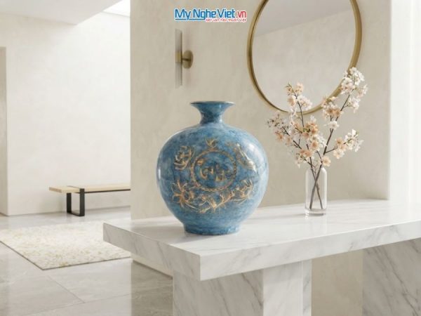 Bình Hút Tài Lộc Chữ Tài Lộc Men Vân Đá Xanh