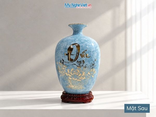 Bình Hút Tài Lộc Dáng Cao Chữ Phúc Đức Men Vân Đá Xanh