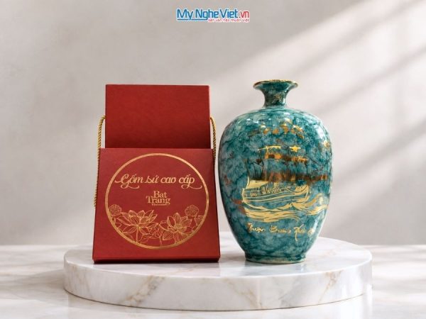 Bình Hút Tài Lộc Dáng Cao Thuận Buồm Xuôi Gió Men Vân Đá