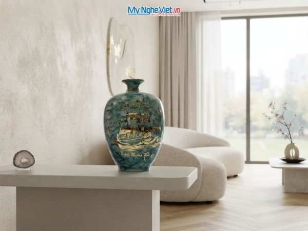 Bình Hút Tài Lộc Dáng Cao Thuận Buồm Xuôi Gió Men Vân Đá