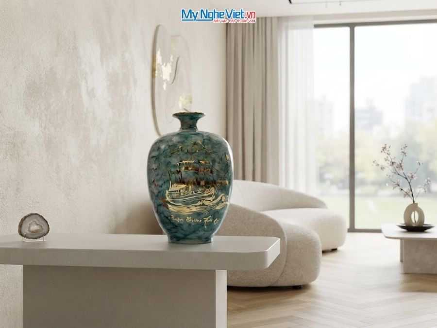 Bình Hút Tài Lộc Dáng Cao Thuận Buồm Xuôi Gió Men Vân Đá
