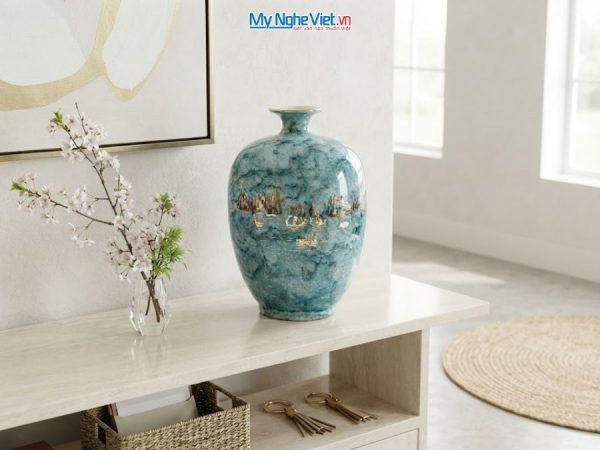 Bình Hút Tài Lộc Dáng Cao Thuận Buồm Xuôi Gió Men Vân Đá