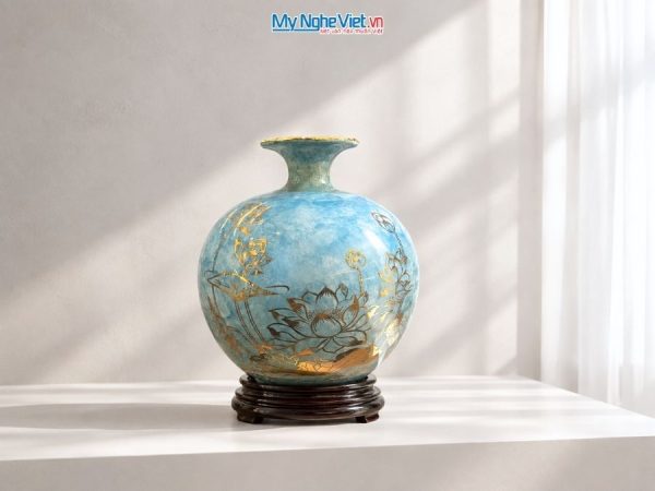 Bình Hút Tài Lộc Hoa Sen Men Vân Đá Xanh