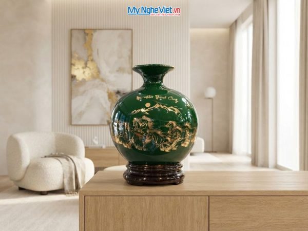 Bình Hút Tài Lộc Mã Đáo Thành Công Nền Xanh
