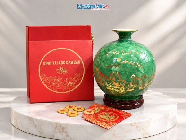 Bình Hút Tài Lộc Mã Đáo Thành Công Men Vân Đá Xanh