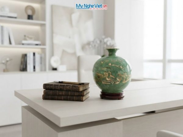 Bình Hút Tài Lộc Mã Đáo Thành Công Men Vân Đá Xanh