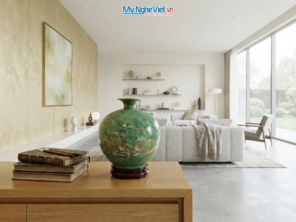 Bình Hút Tài Lộc Mã Đáo Thành Công Men Vân Đá Xanh