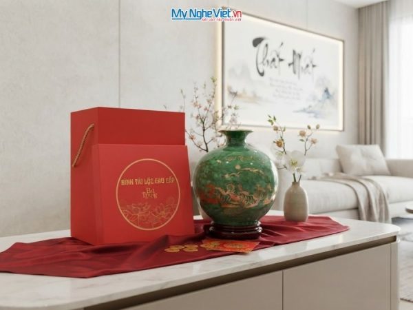 Bình Hút Tài Lộc Mã Đáo Thành Công Men Vân Đá Xanh