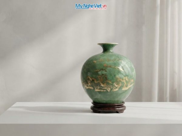 Bình Hút Tài Lộc Mã Đáo Thành Công Men Vân Đá Xanh