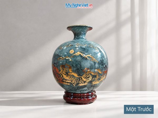 Bình Hút Tài Lộc Mã Đáo Thành Công Men Vân Đá Xám