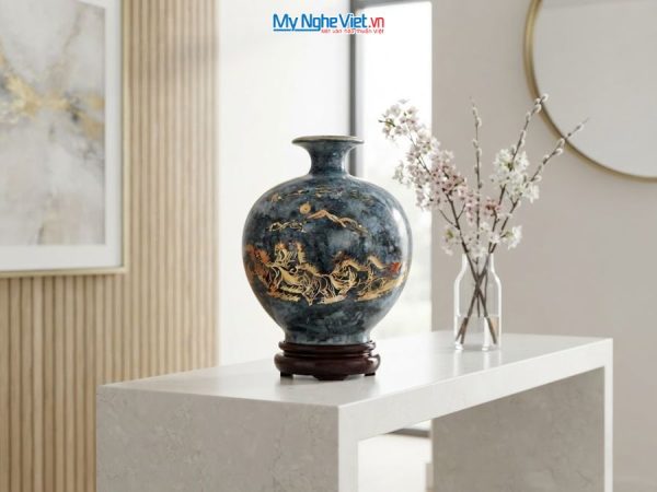 Bình Hút Tài Lộc Mã Đáo Thành Công Men Vân Đá Xám