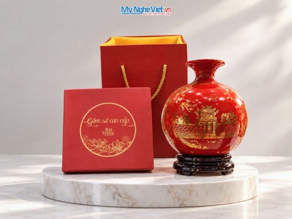 Bình Hút Tài Lộc Vẽ Tam Cảnh Hà Nội Nền Đỏ