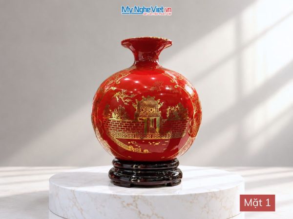 Bình Hút Tài Lộc Vẽ Tam Cảnh Hà Nội Nền Đỏ