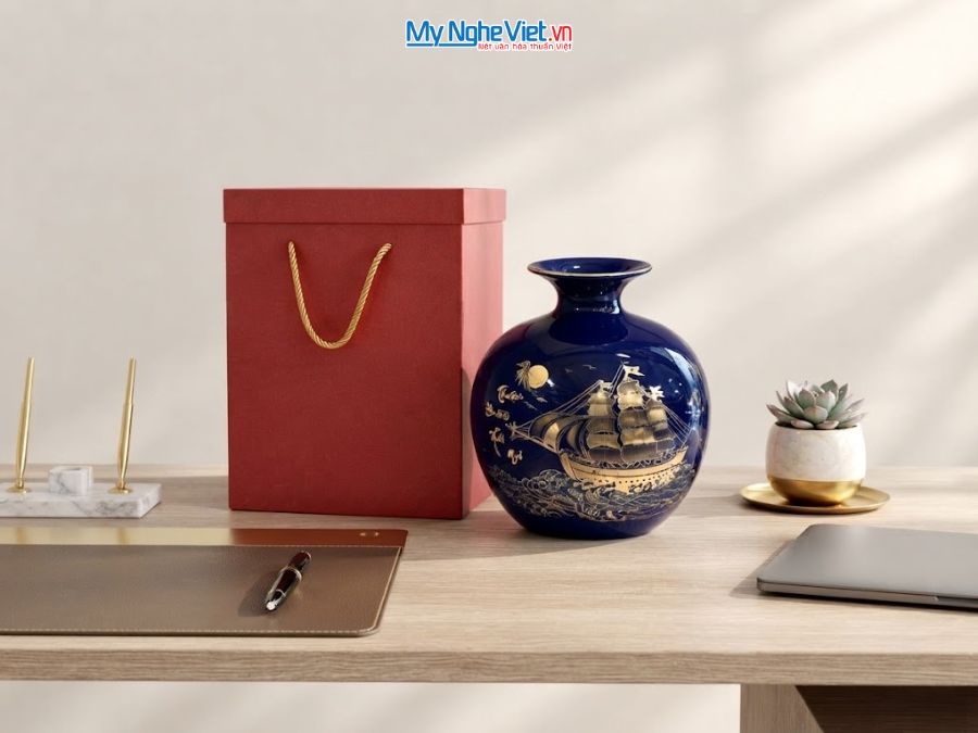 Bình Hút Tài Lộc Thuận Buồm Xuôi Gió Nền Xanh
