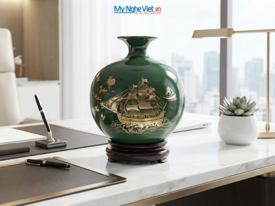 Bình Hút Tài Lộc Thuận Buồm Xuôi Gió Nền Xanh