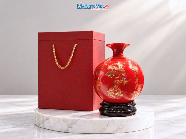 Bình Hút Tài Lộc Tứ Cảnh Tùng Cúc Trúc Mai Nền Đỏ