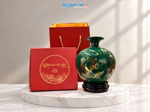 Bình Hút Tài Lộc Vẽ Tam Cảnh Phúc Lộc Thọ Nền Xanh