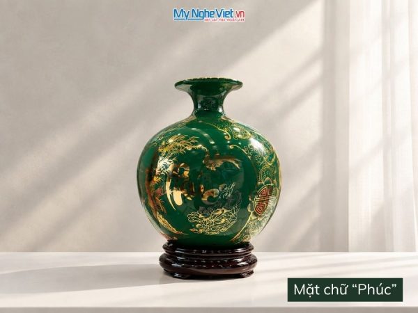 Bình Hút Tài Lộc Vẽ Tam Cảnh Phúc Lộc Thọ Nền Xanh