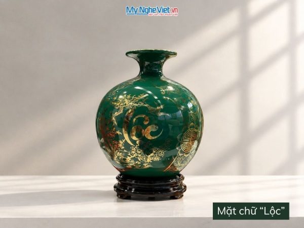 Bình Hút Tài Lộc Vẽ Tam Cảnh Phúc Lộc Thọ Nền Xanh