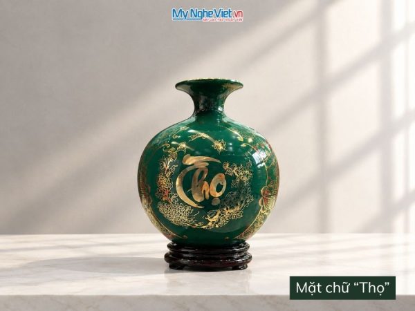 Bình Hút Tài Lộc Vẽ Tam Cảnh Phúc Lộc Thọ Nền Xanh