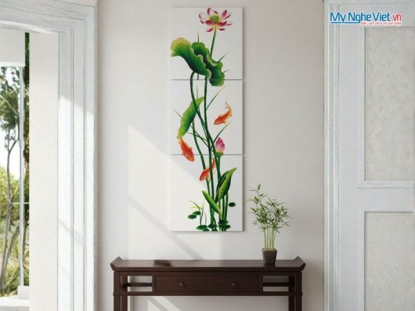 Bộ 3 Tranh Sơn Mài Cá Sen Cao Cấp