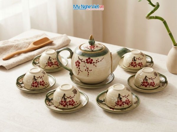 Bộ bình trà dáng bưởi vẽ hoa đào