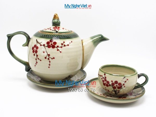 Bộ bình trà dáng bưởi vẽ hoa đào