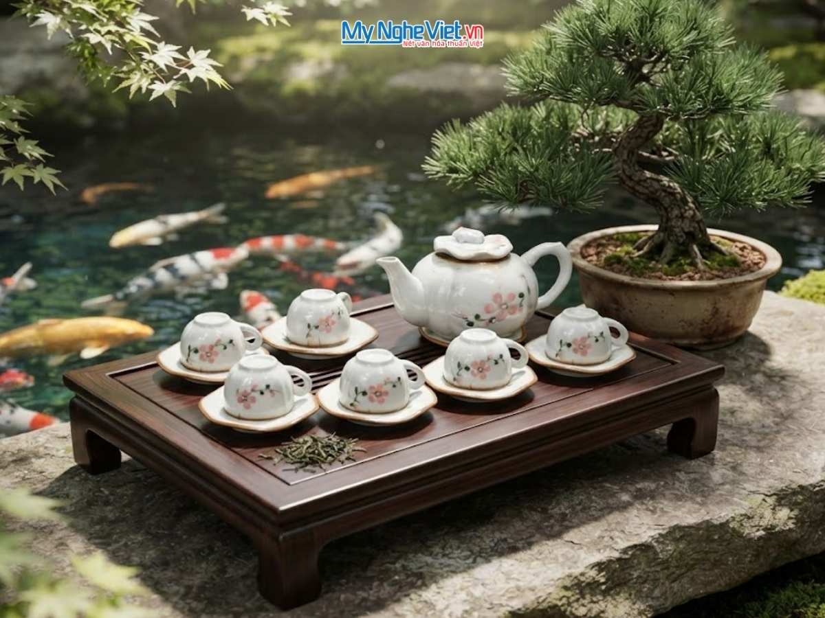 Bộ bình trà gốm sứ Bát Tràng