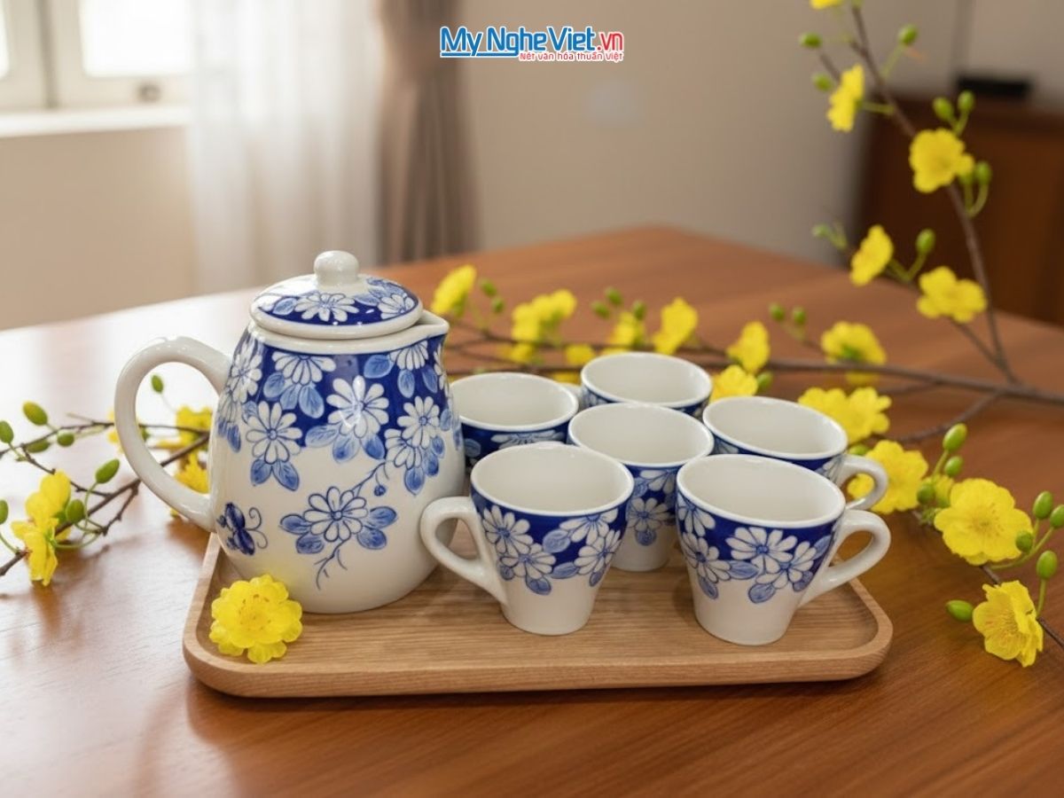 Bộ bình trà gốm sứ Bát Tràng