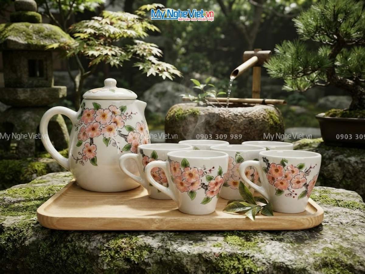 Bộ bình trà gốm sứ Bát Tràng