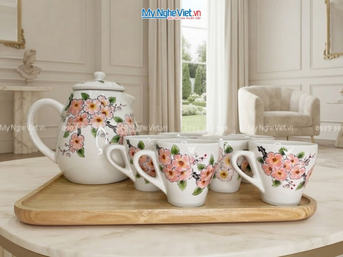 Bộ bình trà gốm sứ Bát Tràng