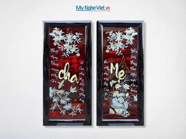Bộ Tranh Sơn Mài Chữ Cha Mẹ Cẩn Ốc Nền Ấm