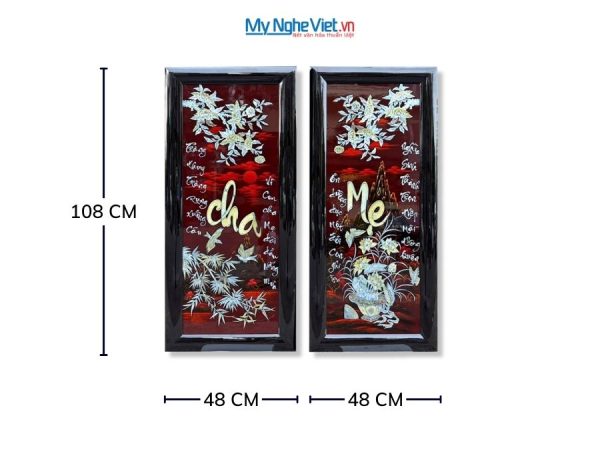 Bộ Tranh Sơn Mài Chữ Cha Mẹ Cẩn Ốc Nền Ấm