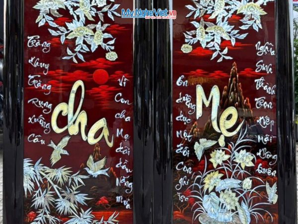 Bộ Tranh Sơn Mài Chữ Cha Mẹ Cẩn Ốc Nền Ấm