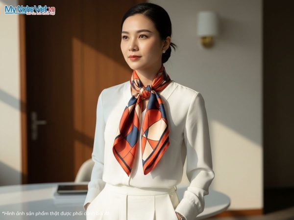 Khăn vuông lụa tơ tằm in họa tiết nghệ thuật