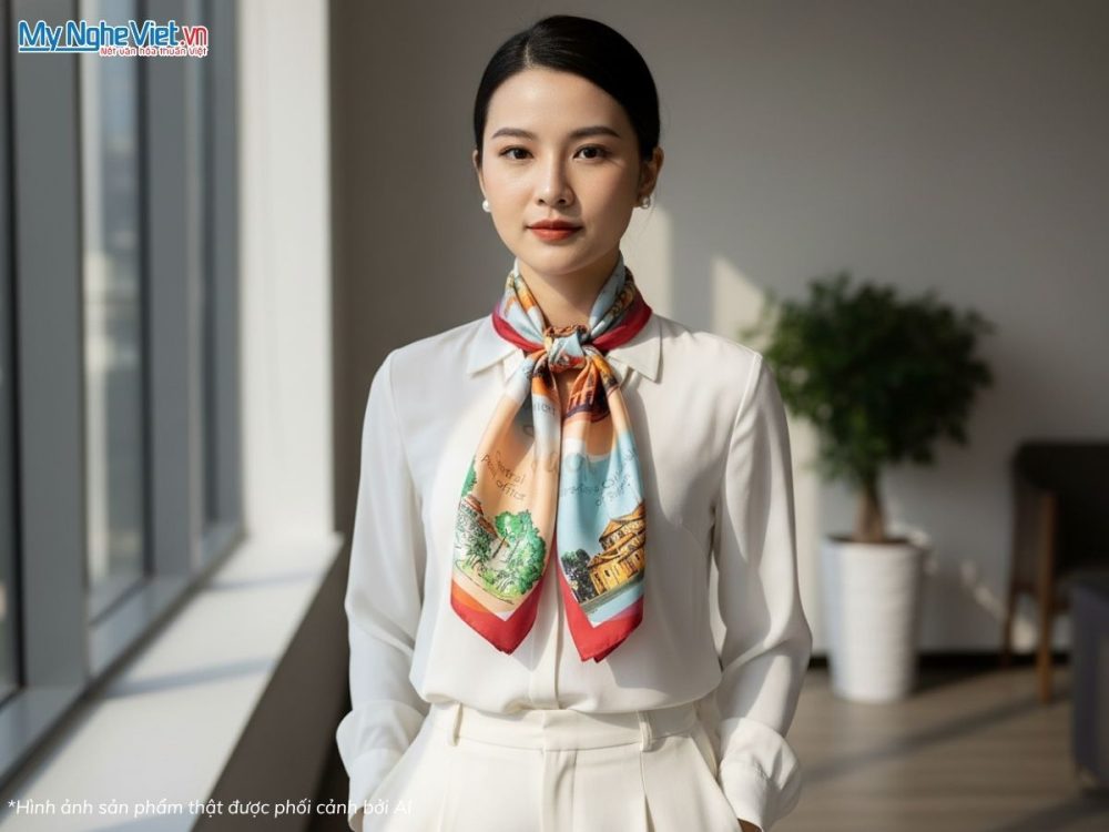 Khăn vuông lụa tơ tằm in họa tiết nghệ thuật
