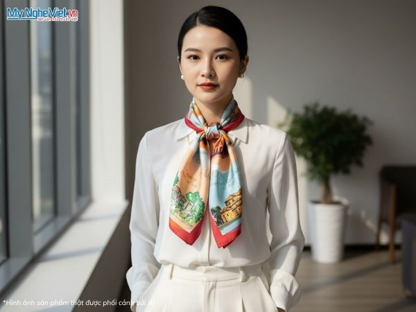Khăn vuông lụa tơ tằm in họa tiết nghệ thuật
