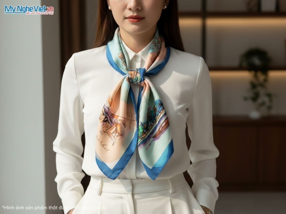 Khăn vuông lụa tơ tằm in họa tiết nghệ thuật
